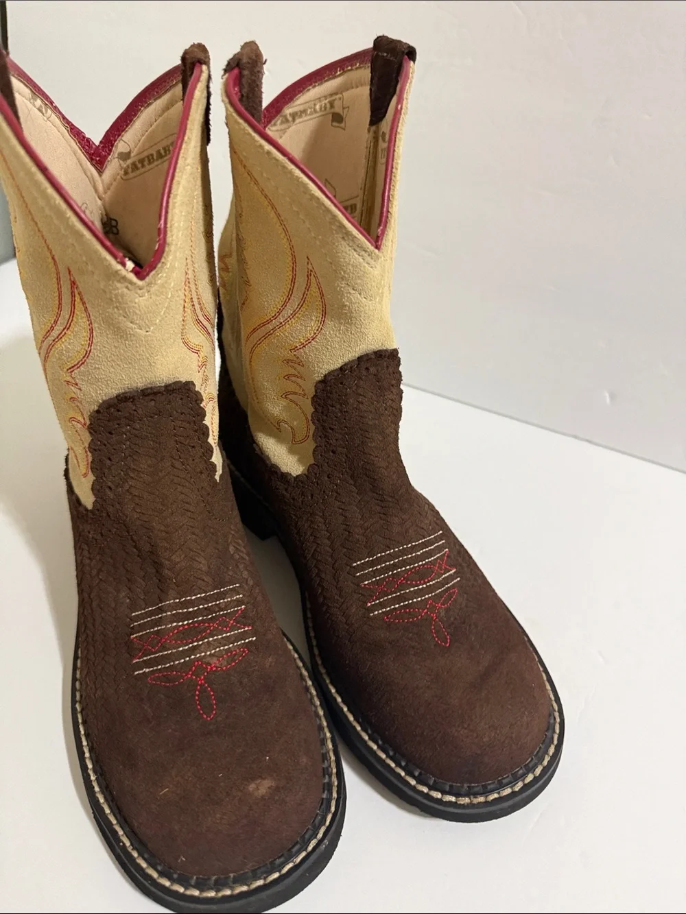 Ariat Brown, Cream and Pink Western Ankle Booties